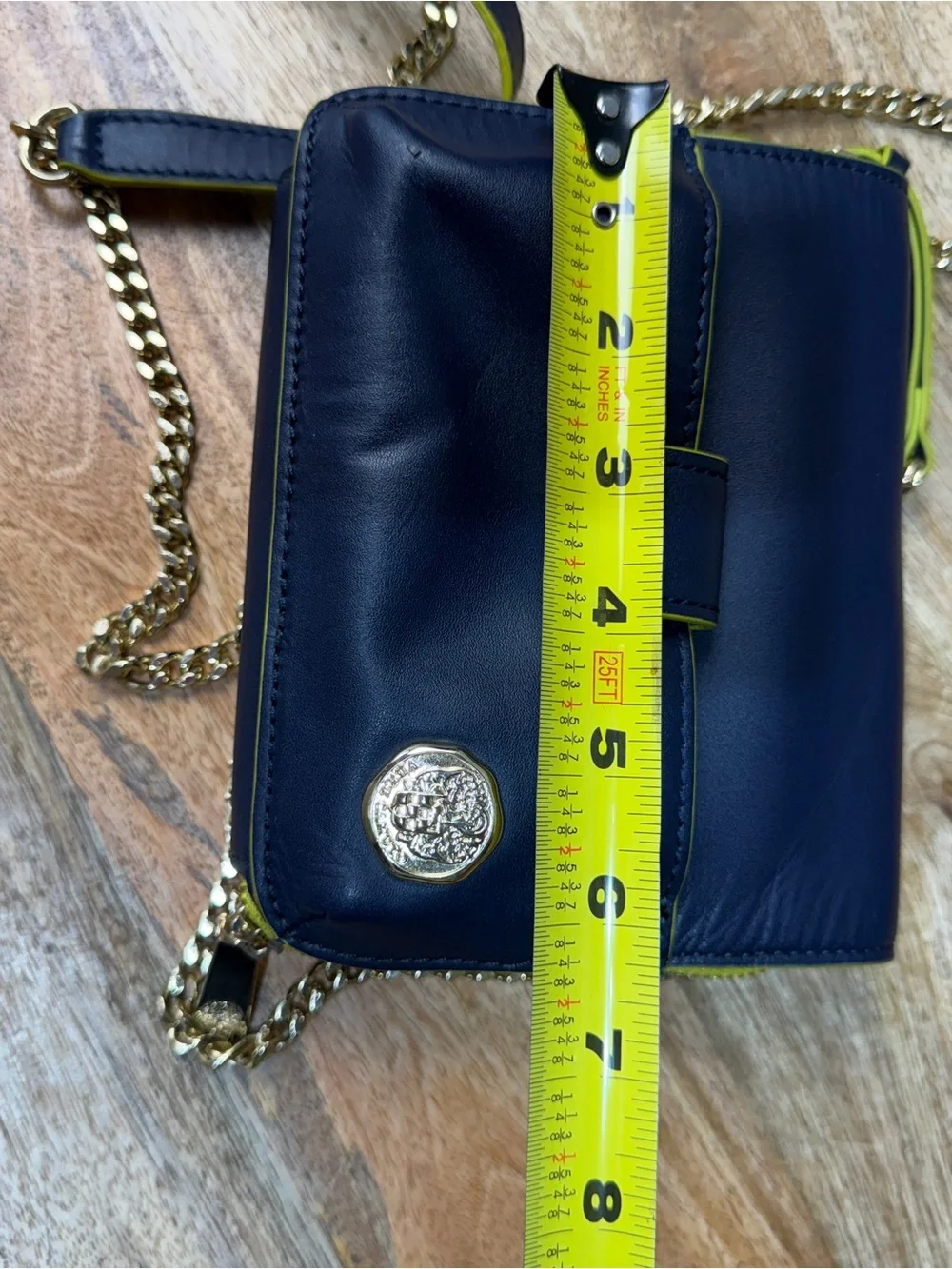 Mini Crossbody Bag Vince Camuto Navy Neon Lime Preppy Gold Chain Purse